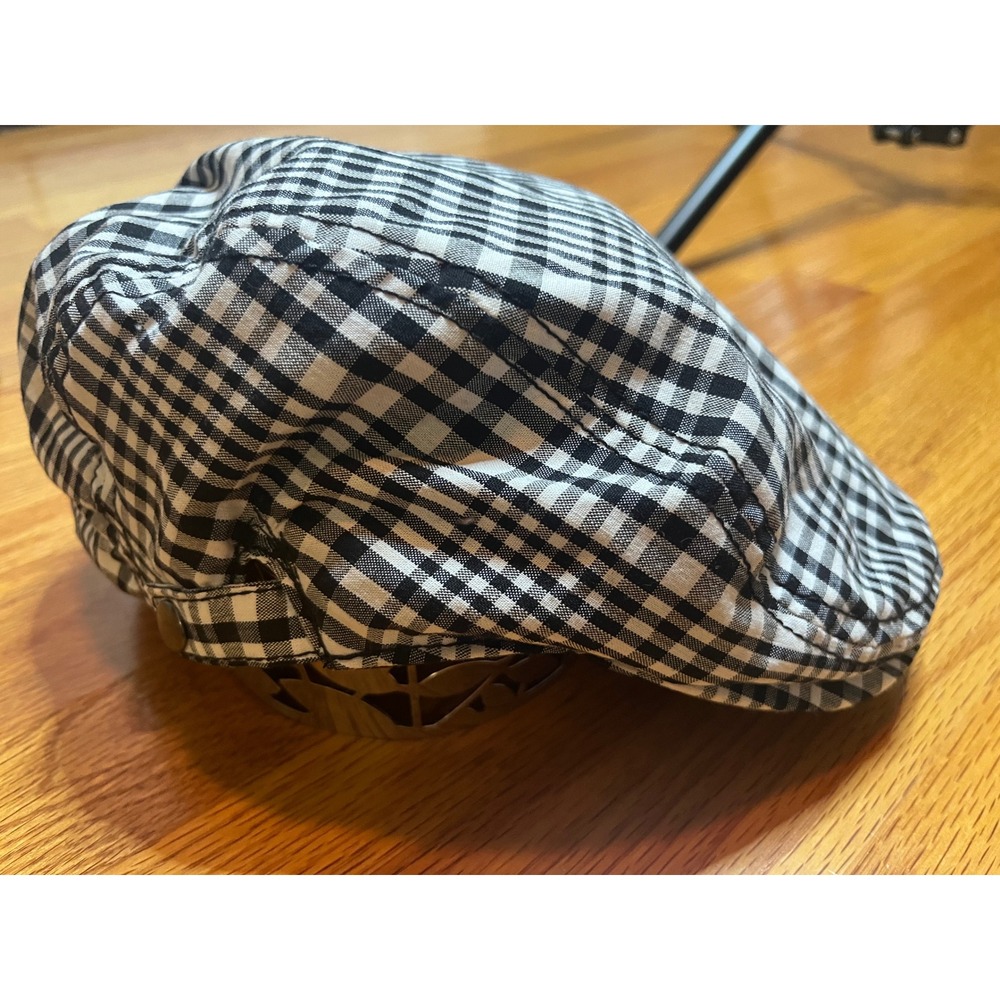 Vintage Dickies Black and White Gingham Checkered Newsboy Cap Hat L/XL